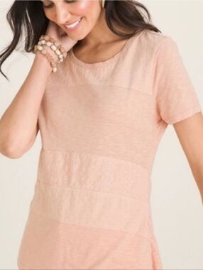 Chico's ✨️ Women's Peach Embroidered Short-Sleeve Top Size M